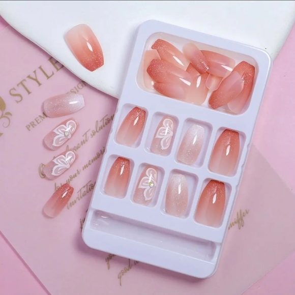 🐢2/$15 Ombre Design with Glitter, Floral, and Rhinestone Press On Nails - Picture 4 of 11